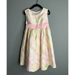 Janie and Jack 100% Silk Plaid Girls 6 Sleeveless Pastel Bow Dress